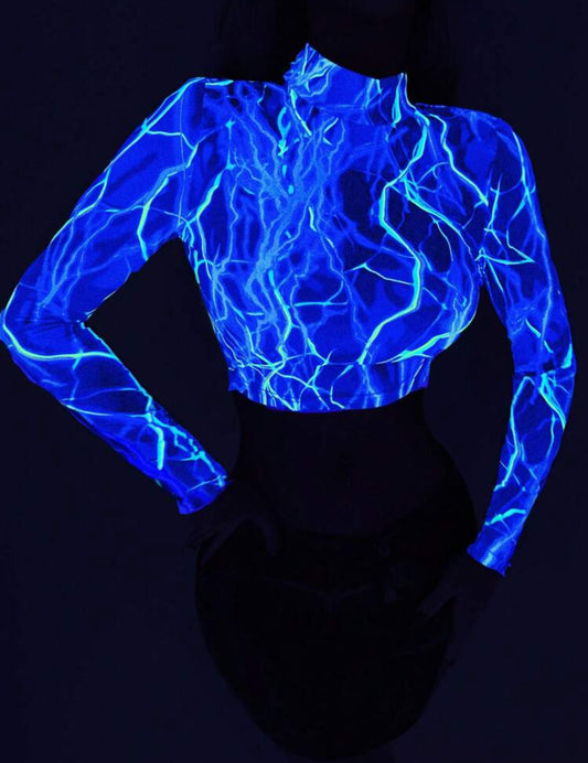 ‘Rave Glow In The Dark’ 🩵💚Women’s Print Cropped Top