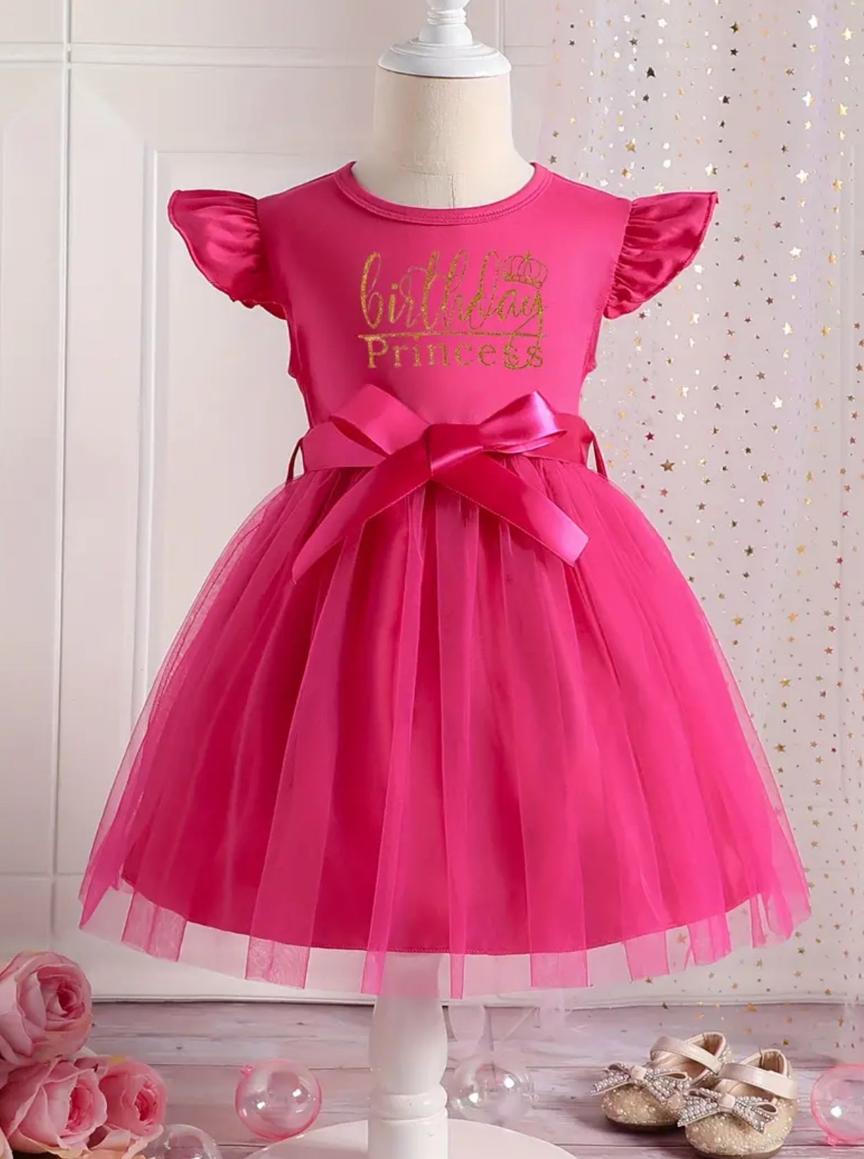 “Birthday Girls” Princess Party Dress - Tulle Skirt with Birthday Letter Print 💐