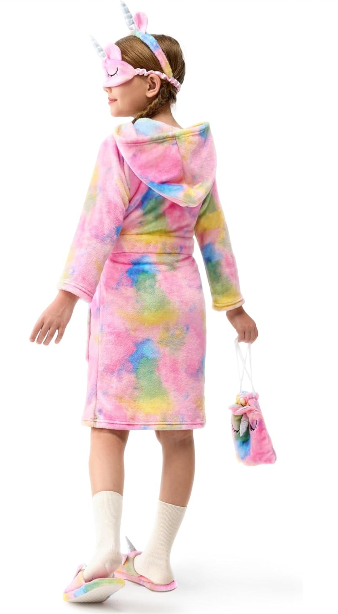 Hooded Pink “Tie Dye Unicorn” Bathrobe, Girls Sleepwear