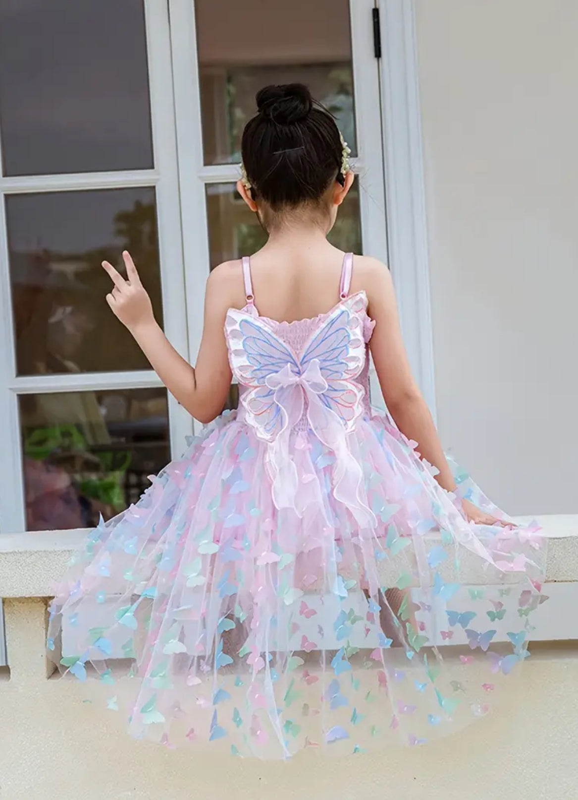 Girl's Luminous Butterfly Puffy Dress with Colorful Lights