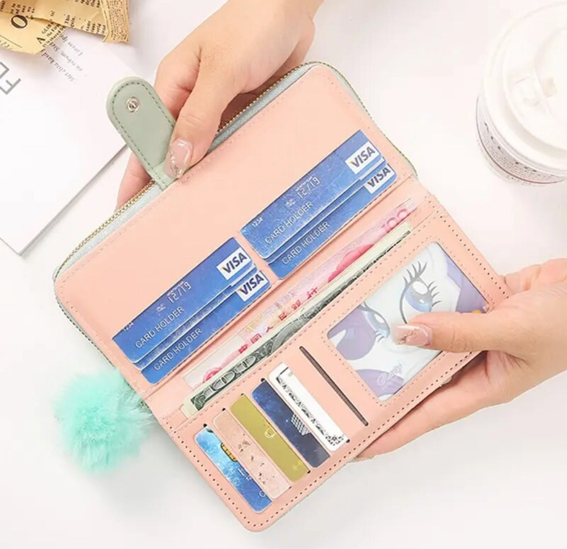 Fashion & Classic! Long Wallet Pu Leather, Coin Purse, Card Organizer, Cell Phone Wristlet Handbag