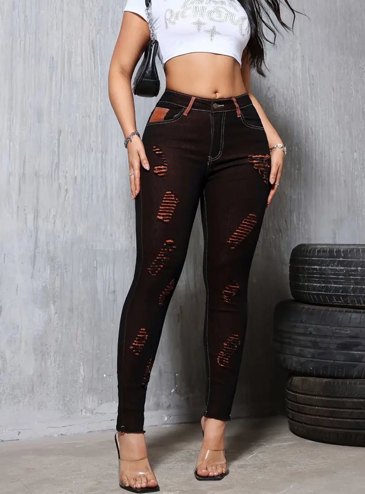 Fashionable, Women's Slim Fit, Ripped Ankle-Length Denims