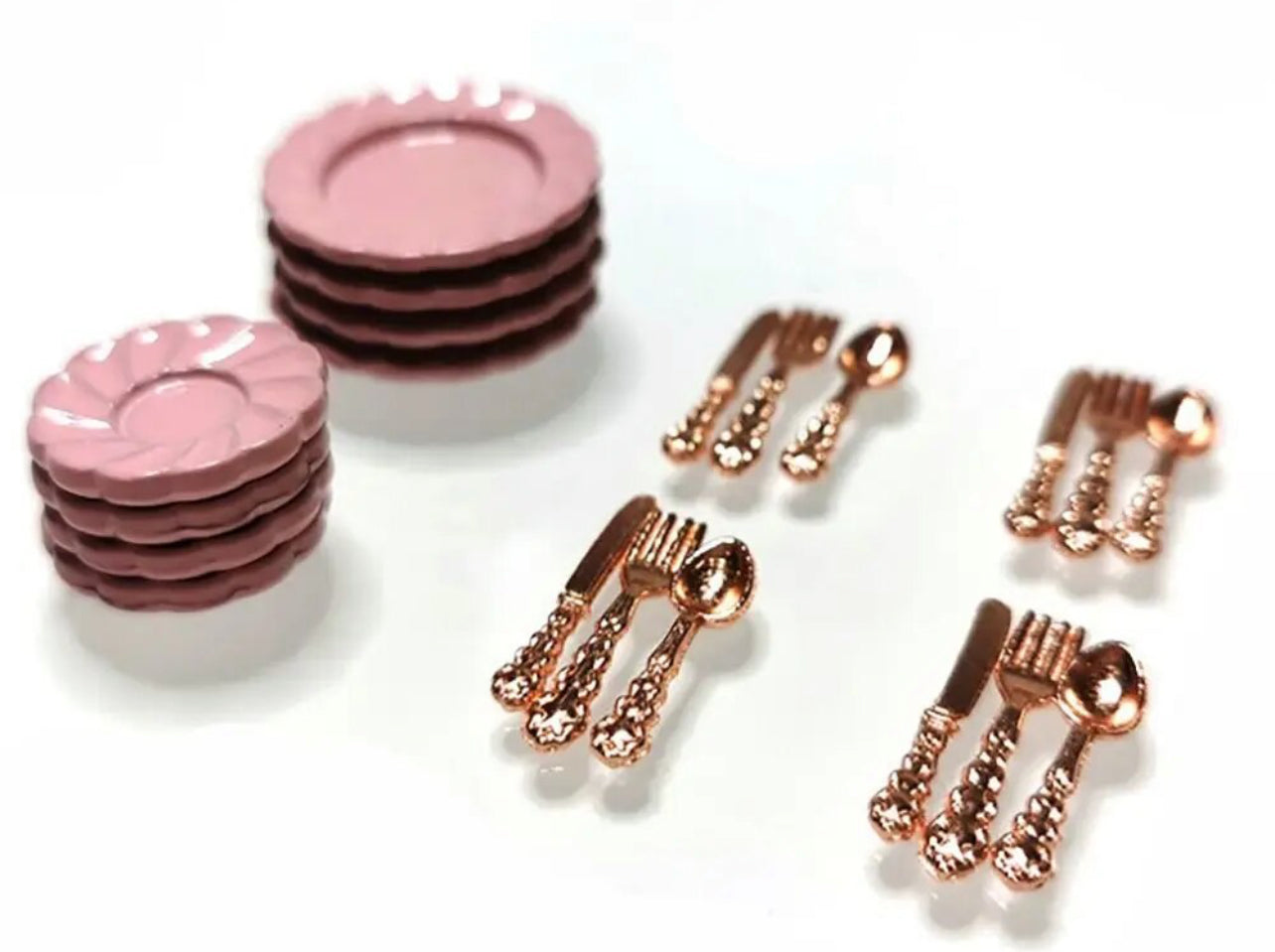 Dollhouse, Pink 💕 Miniature Tableware Set, Vintage, 20pcs