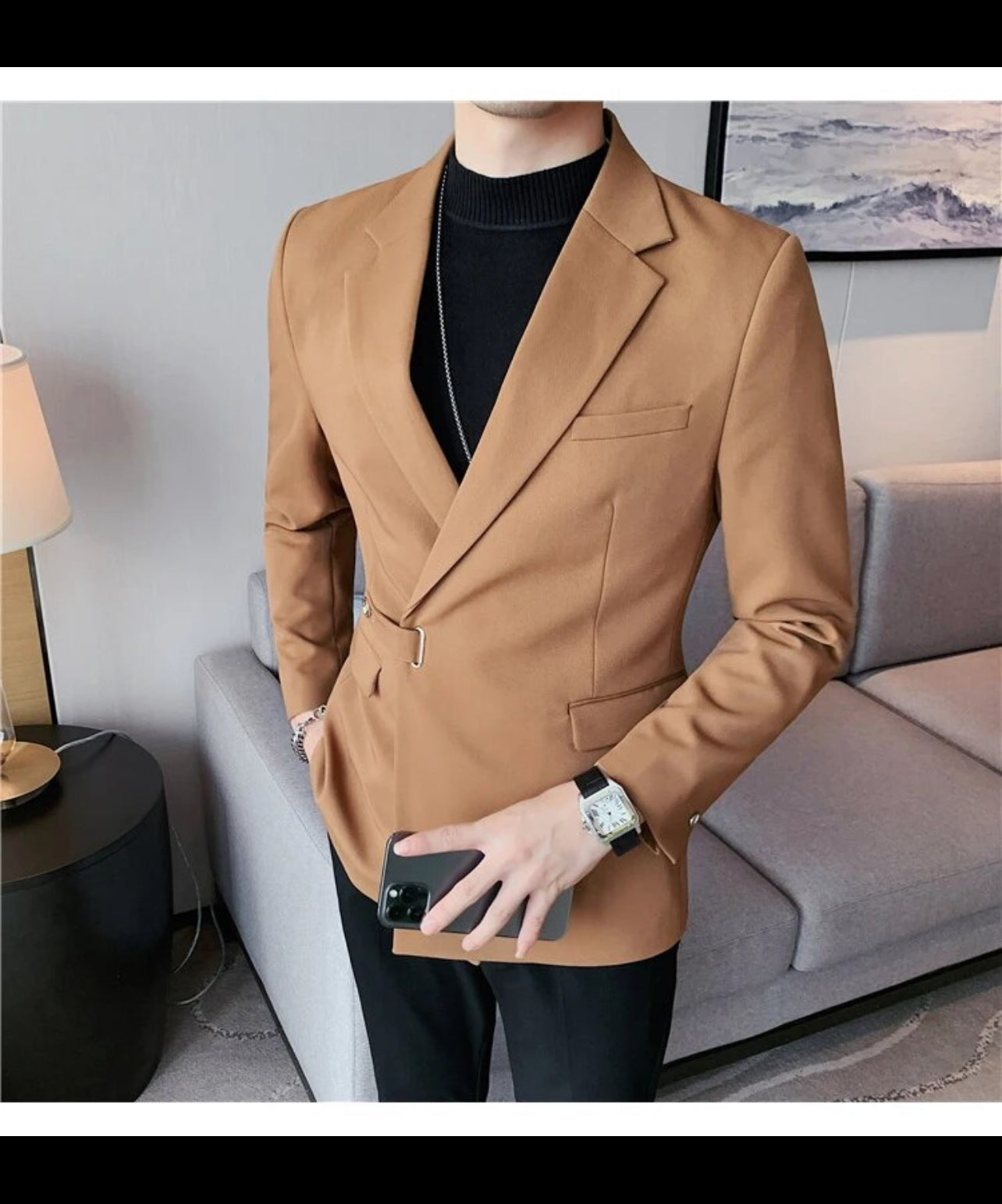 Men's Business V-neck Striped Blazer With Flap Pockets