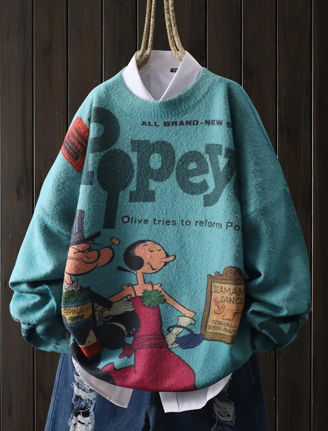 “Popeye” Mink Fleece Knit Sweater - ECrew Neck Long Sleeve Pullover for Women