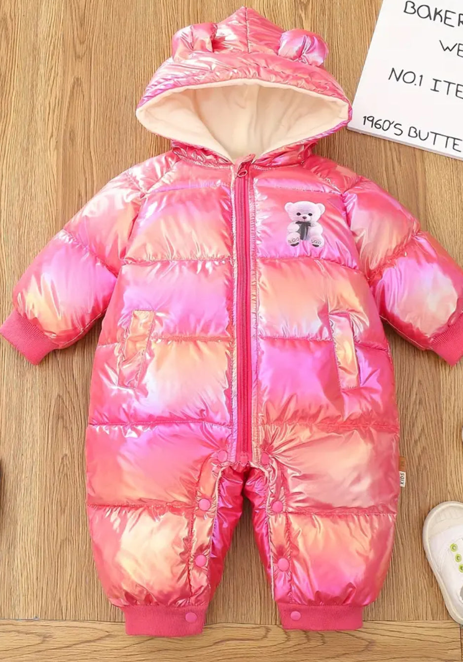 “Baby Bear” 🐻 Holographic Snowsuit, Puffer Coat with Hood and