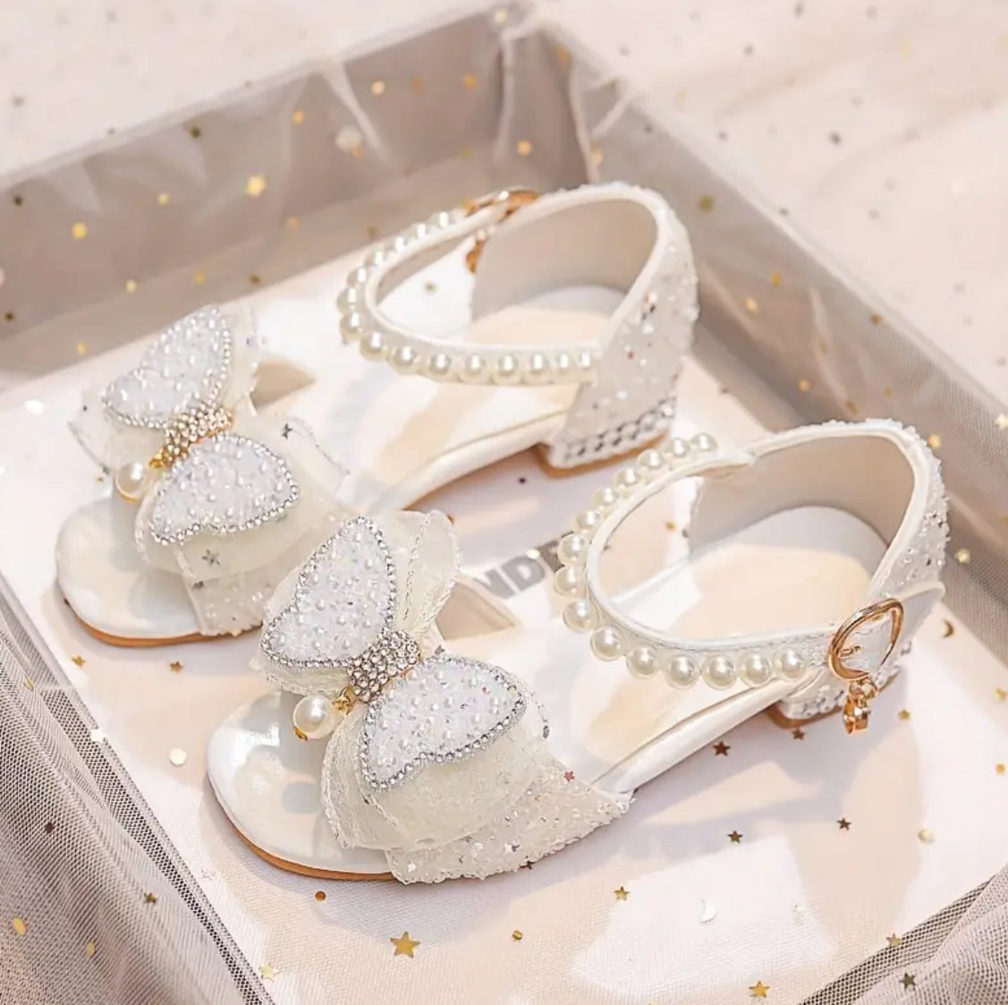 “Trendy Bowknot Pearls” Open, Elegant Flats For Girls