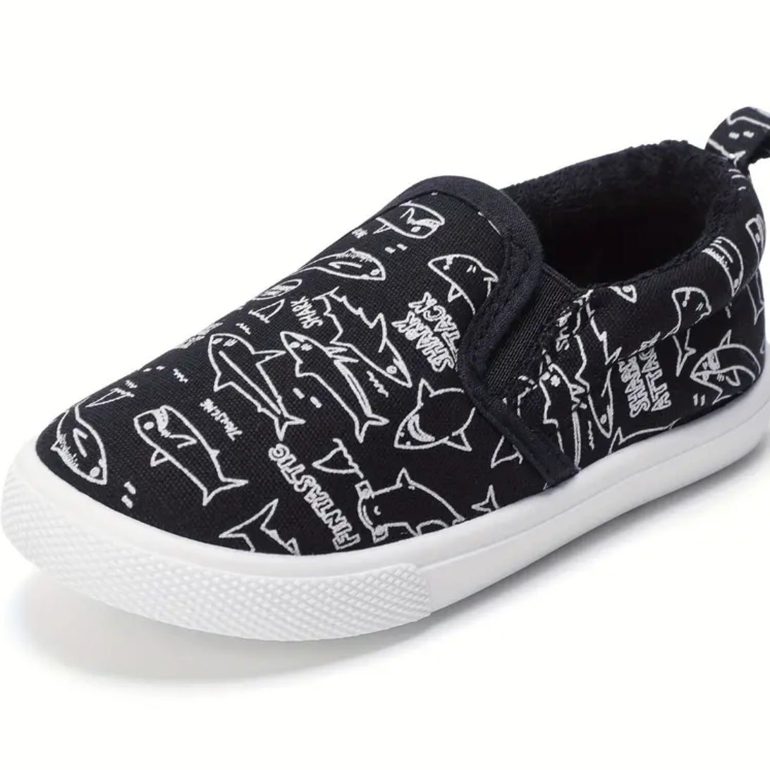 “Sharks, Monsters & Friends” Low Top Canvas Shoes For Boys, Lightweight Non-slip Sneakers