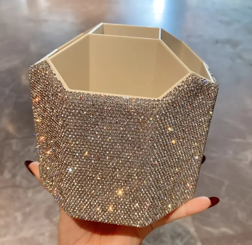 1 soporte para brochas de maquillaje con diamantes de imitación, gran capacidad, organizador de múltiples compartimentos