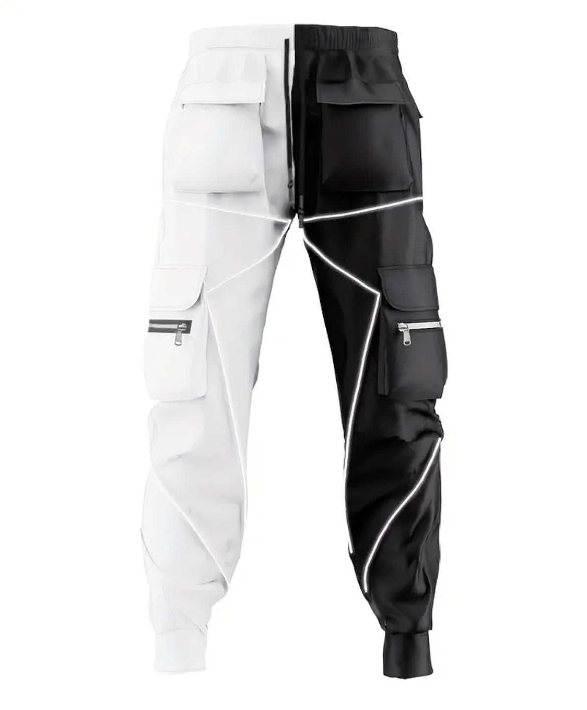 Men's Cargo Pants - Loose Straight Sports Joggers with Multi Pockets & Reflective Details