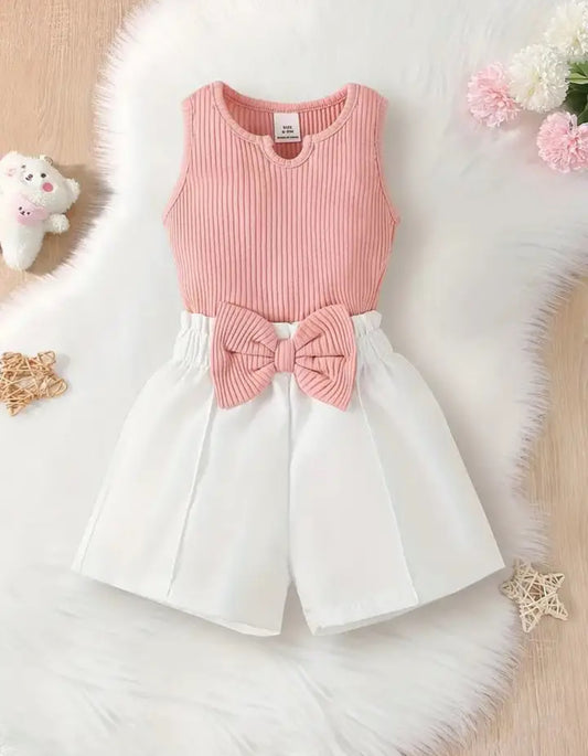 “Peaches” Blouse and White Bow Shorts Set