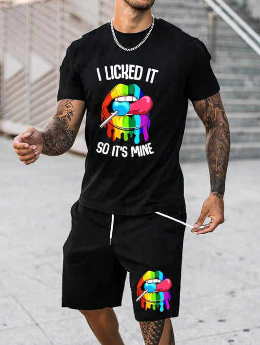 Camiseta gráfica y pantalones cortos con cordón en la cintura para hombre de LEGND “I Licked It”, hasta talla 2XL