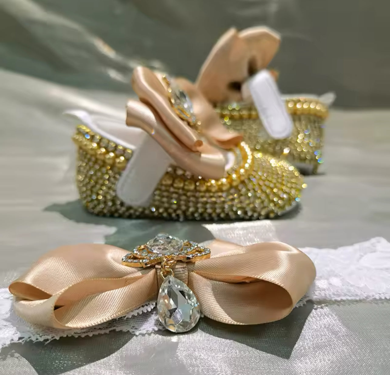 “Gold Beading” Handmade 1st Pair, Crib Shoes