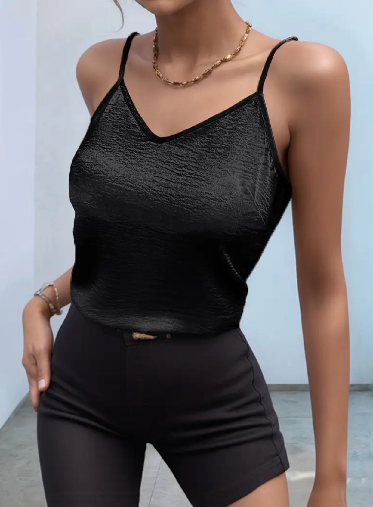 “Satin Luxury” Camisole, V-Neck Spaghetti Strap, Versatile Top for All Seasons