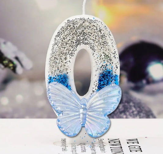 1PC Silver Blue, Birthday Butterfly, Cake Candle Decoration