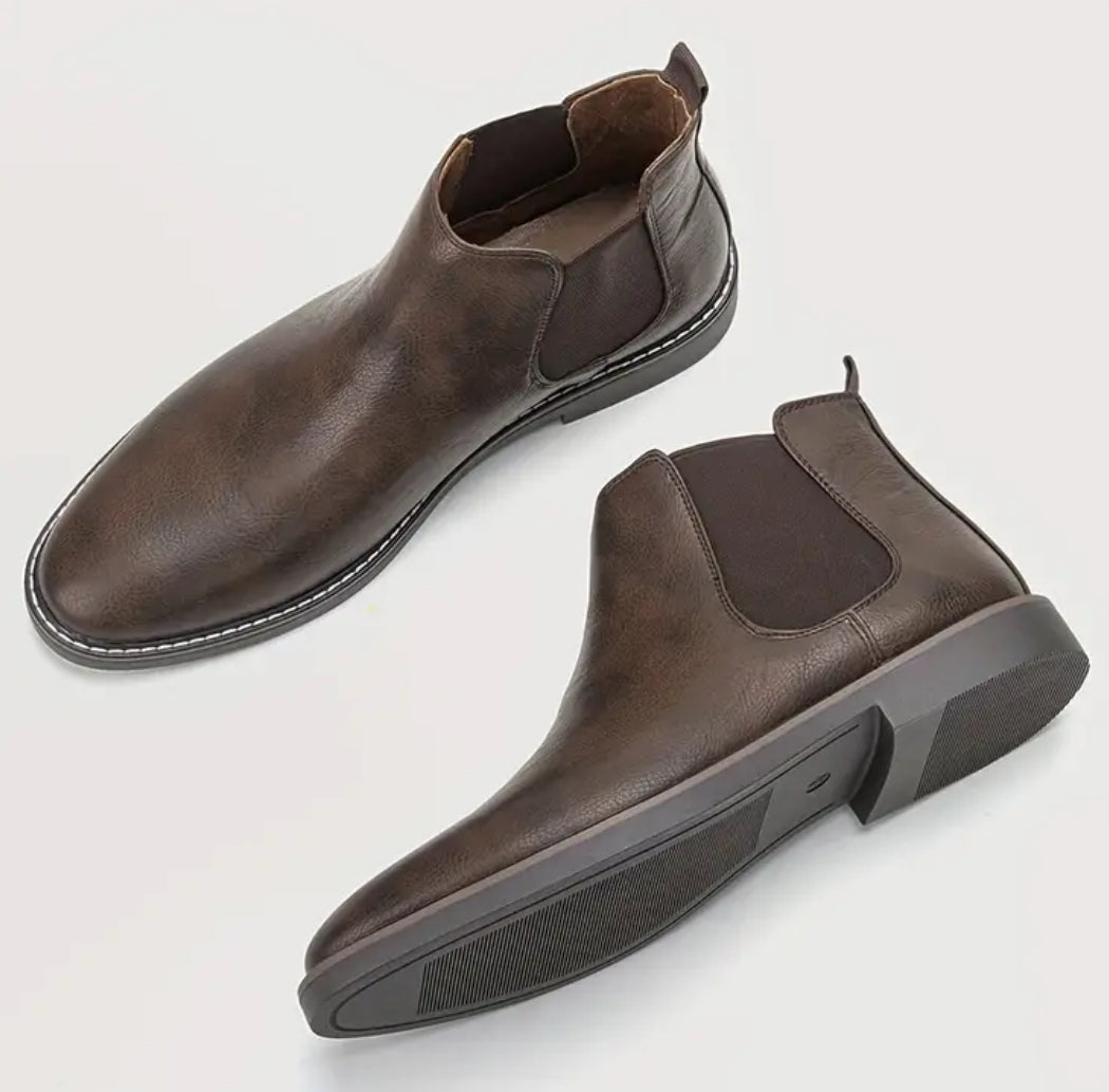 “Bronx” Men’s Chelsea Ankle Boots, Solid Color PU Upper, Inner & Insole, Slip-On Design, Comfortable Ankle Height