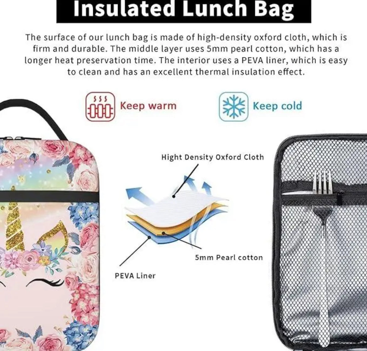 “Unicorn” Insulated Lunch Box, Portable and reusable cooler tote