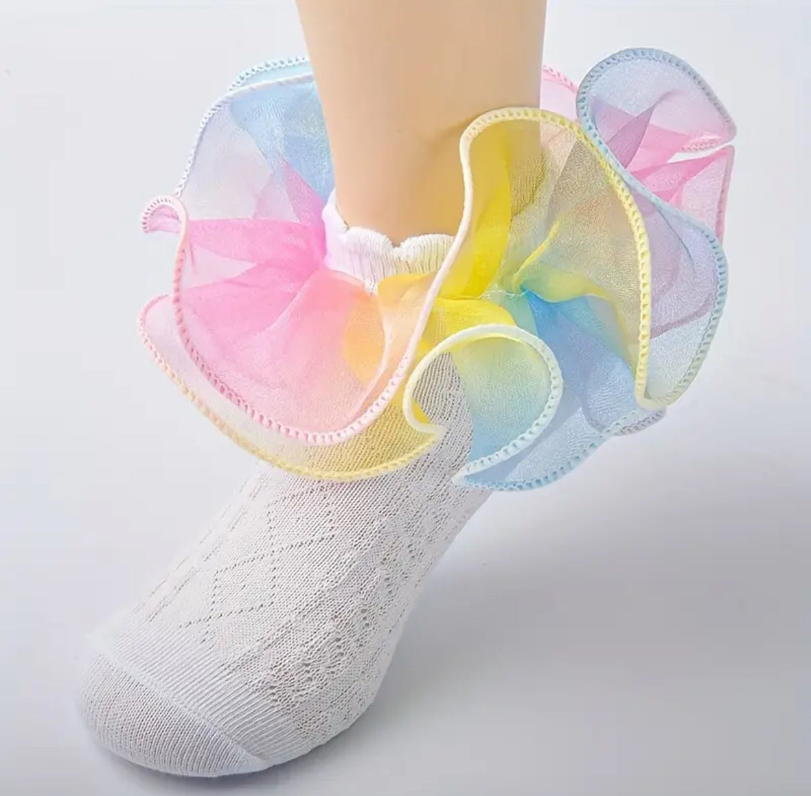 Rainbow Double Layer Lace Ruffle Cute Princess Socks, Little 🎀 Girls Collection