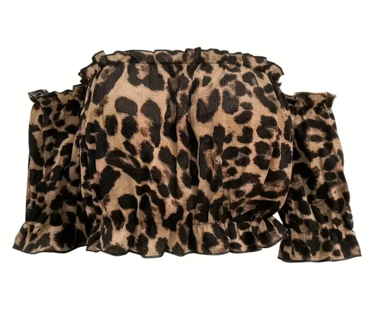 Conjunto de dos piezas “Leopardo elegante”, top de manga corta con hombros descubiertos y falda con dobladillo asimétrico