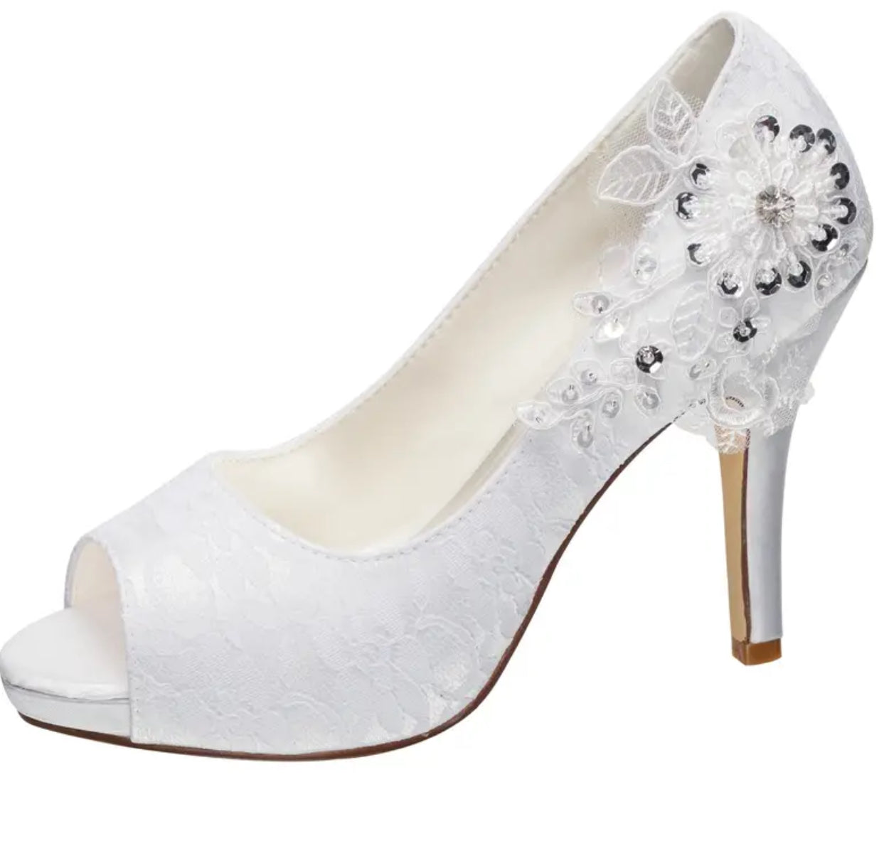 “Lace & Diamonds” Bridal Rhinestone Floral, Platform High Heels