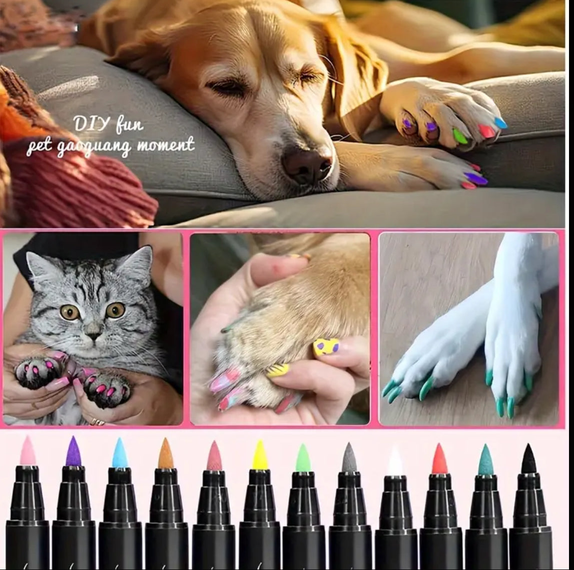 1 Set Of 12 Quick Drying, Acrylic Pet Safe, Easy To Use Nails Paint Markers For Dogs, Cats & other Pets