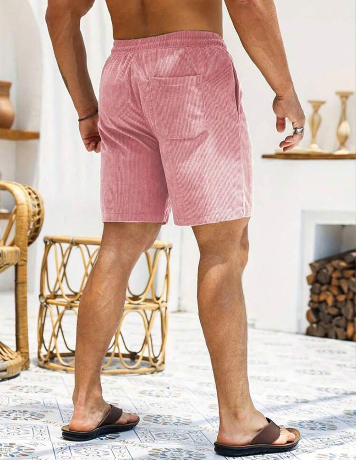 Pantalones cortos de mezclilla estilo pana para hombre