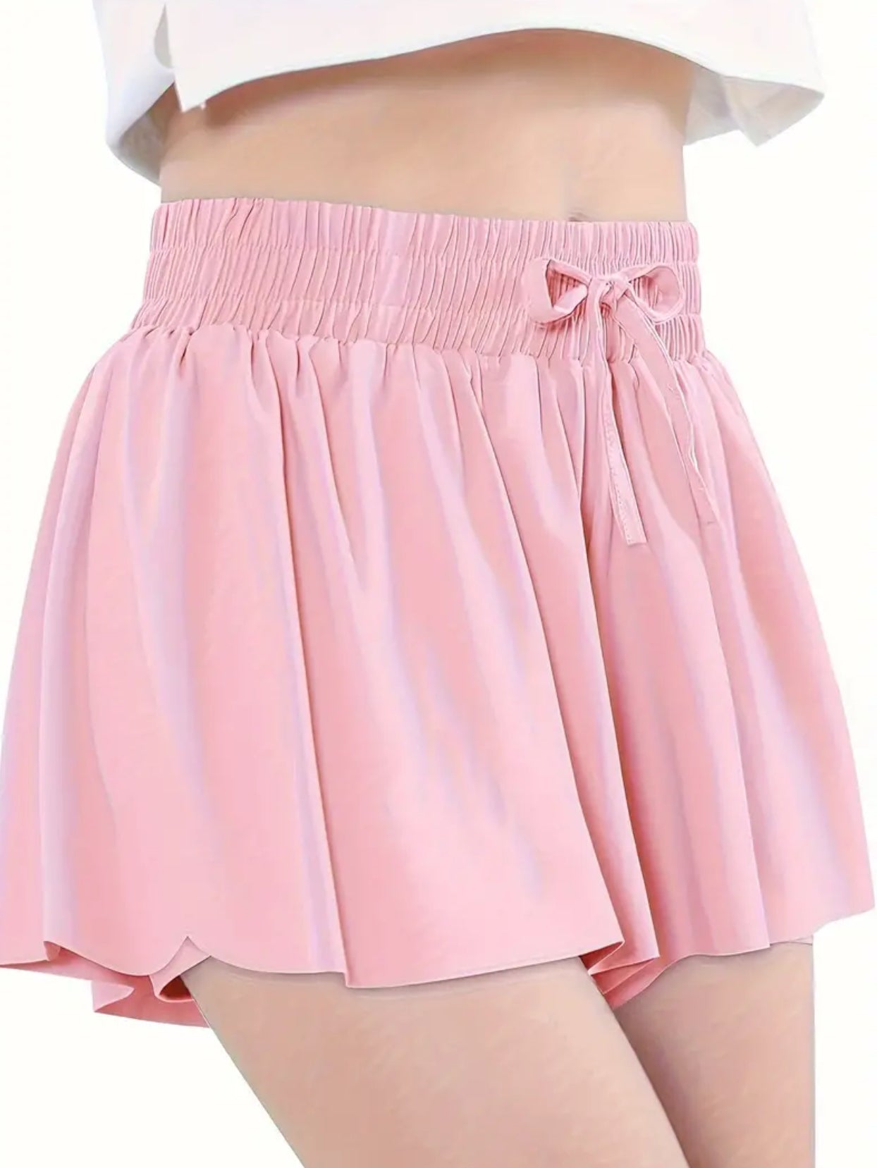 Teens, Solid Stretchy Skorts Comfy Bow Decor Skirt