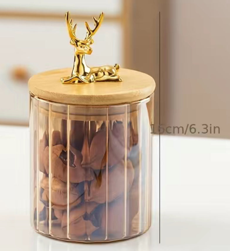 1pc Deer Head Glass Canisters, Champagne Gold