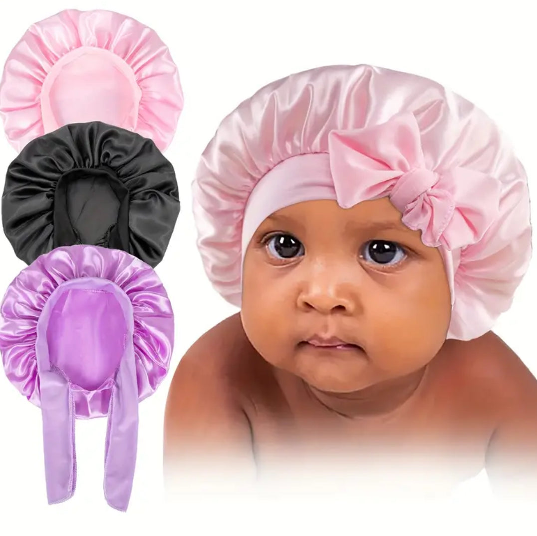 Silky Satin 3pcs Elastic Bonnet Nightcaps for Children