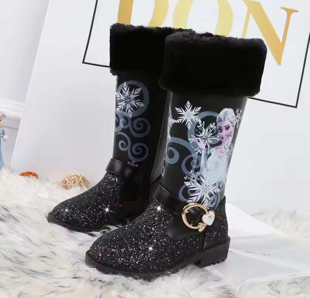 “ELSA” Tall Plush Low Heel Leather Side Zipper Boots