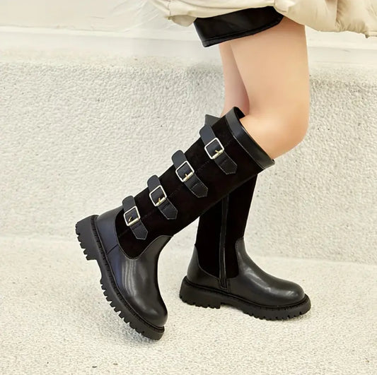 Botas hasta la rodilla modernas y modernas con cremallera para niñas, botas antideslizantes resistentes al desgaste para otoño e invierno