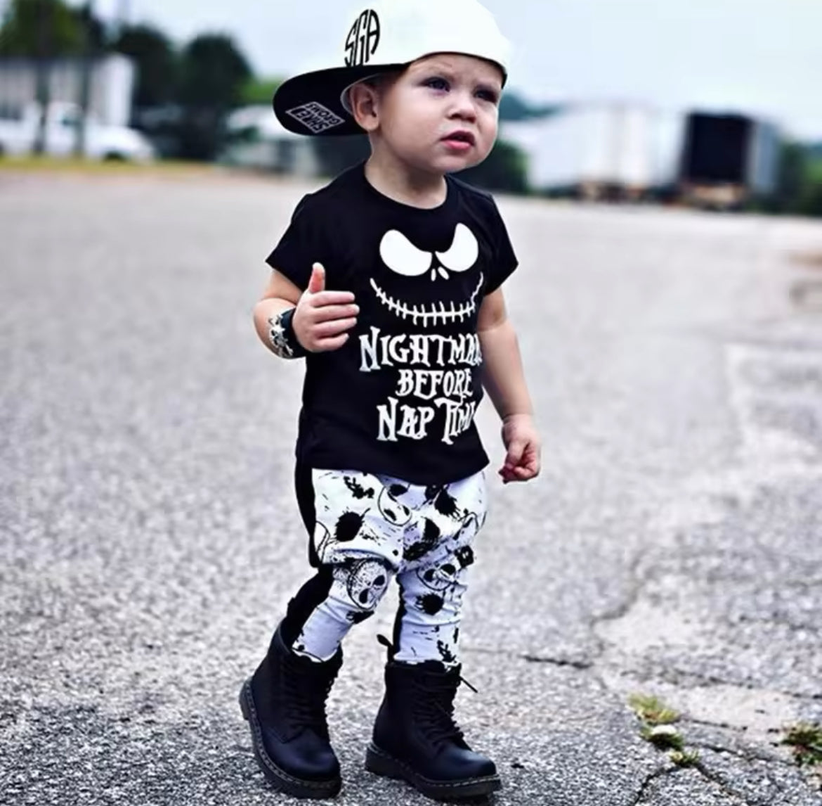 💀🎃 Halloween, Skull Top T-Shirt + Pants 2PCS Baby Boy