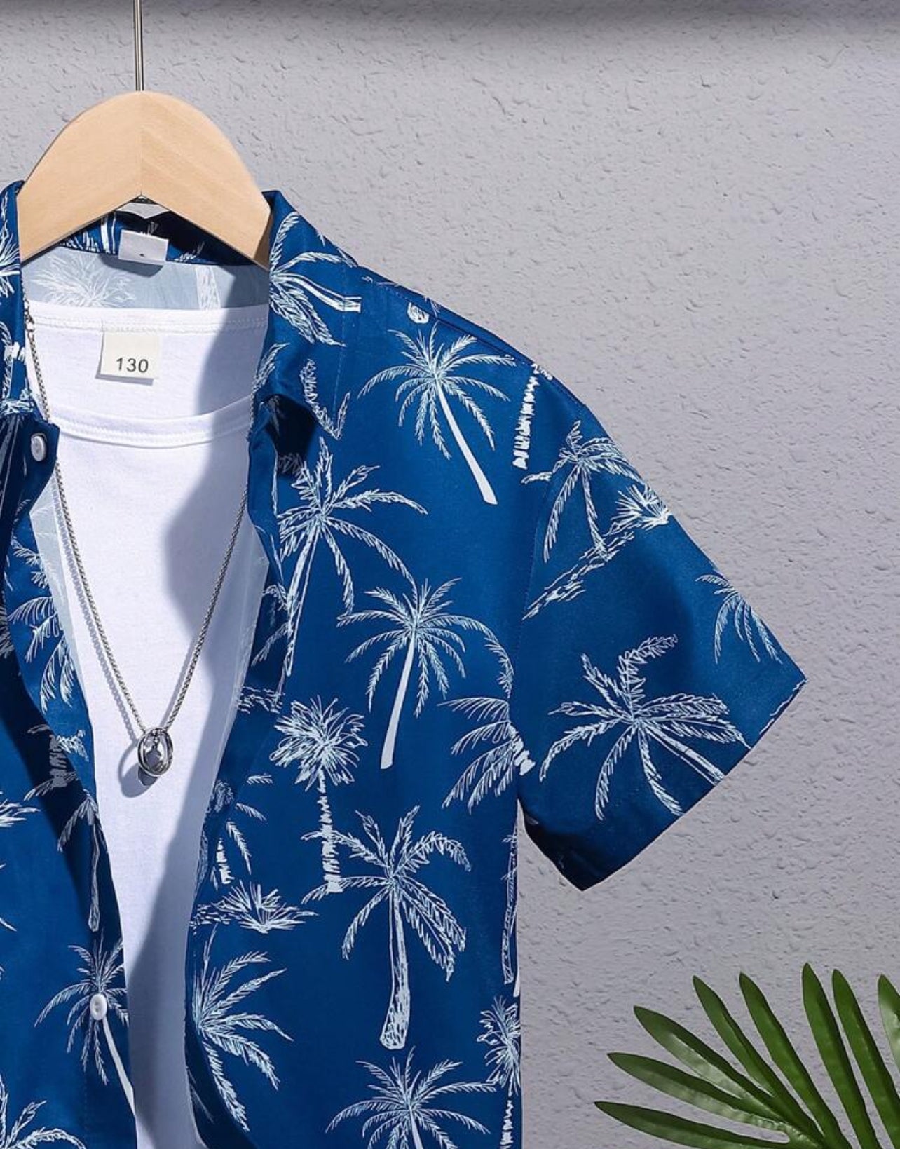 Coconut Tree, Down Collar Short Sleeve Woven Shirt