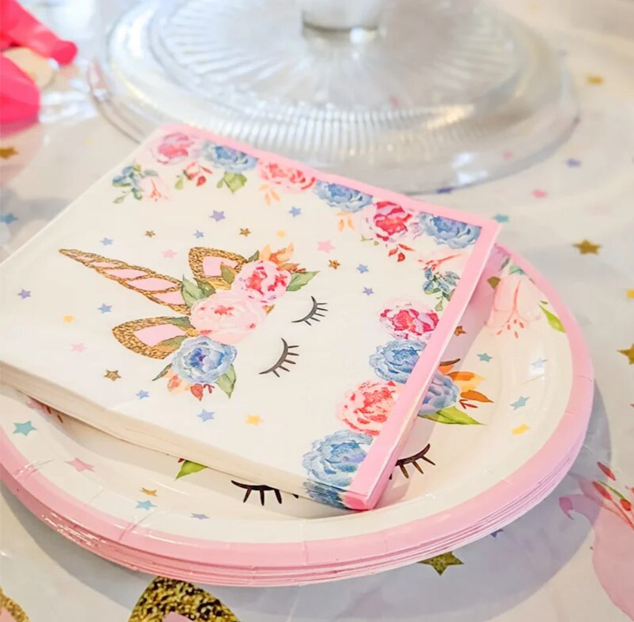 Rainbow Unicorn Birthday Theme 🦄 Disposable Tableware Set Plate/Cup/Tablecloth/Banner, Modish 🎈 Party Decor