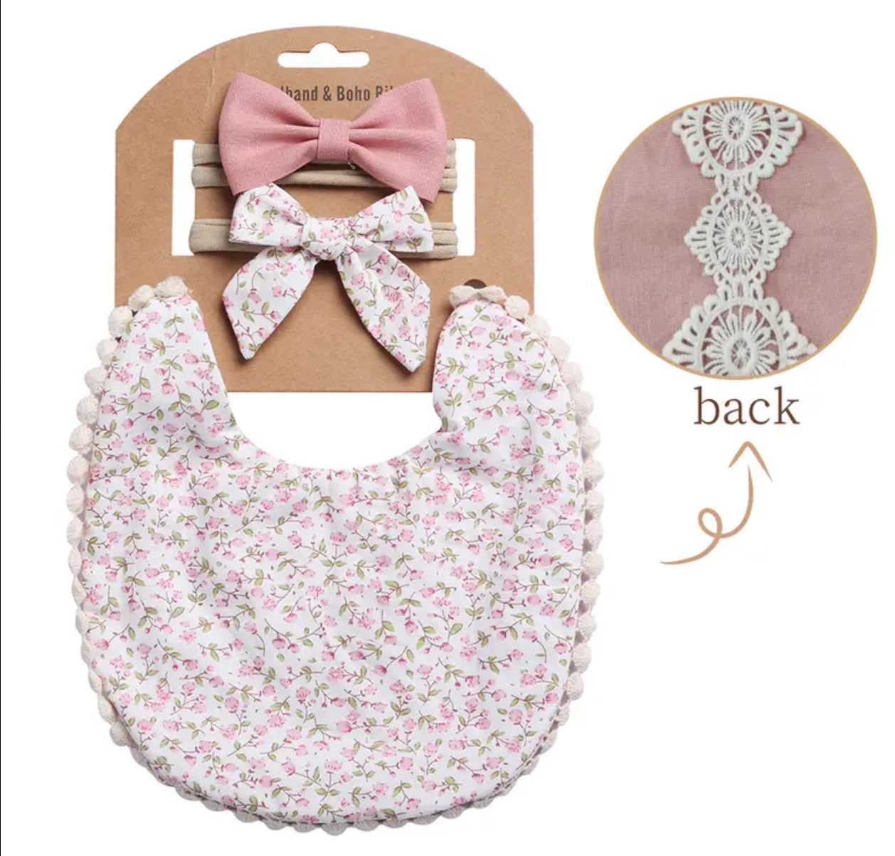 Cute Floral Cotton Newborn Baby Bib & Headband Set