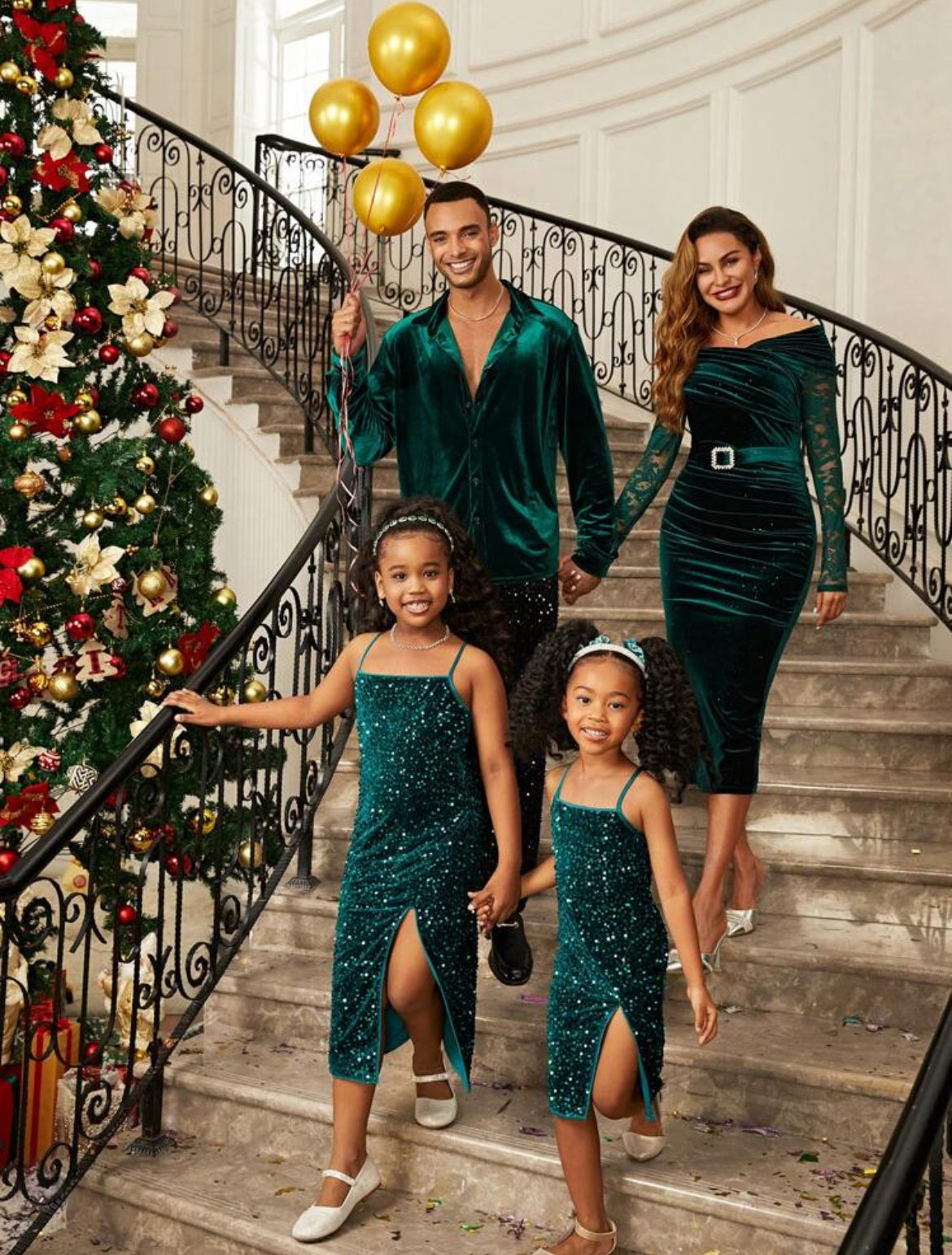 My Family & Me “Glamorous” Elegant Sequin Velvet, Spaghetti Strap Cross, Slit Fitted Formal Dress, Dark Green, Youth