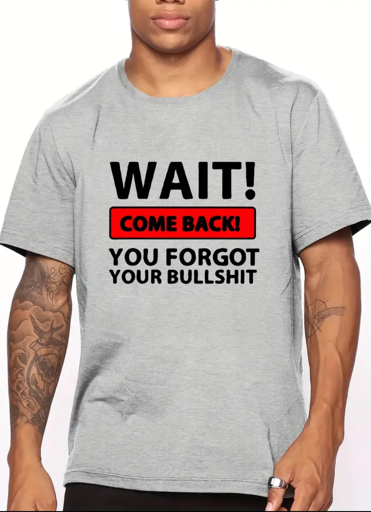 “WAIT” Men's T-shirt, Crew Neck Short Sleeve, Casual Comfortable