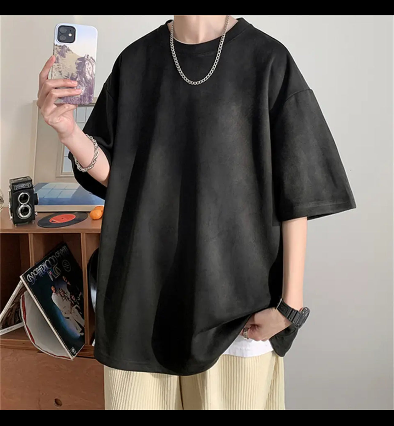 Retro, Men's Oversized, Suede Short Sleeve T-shirt