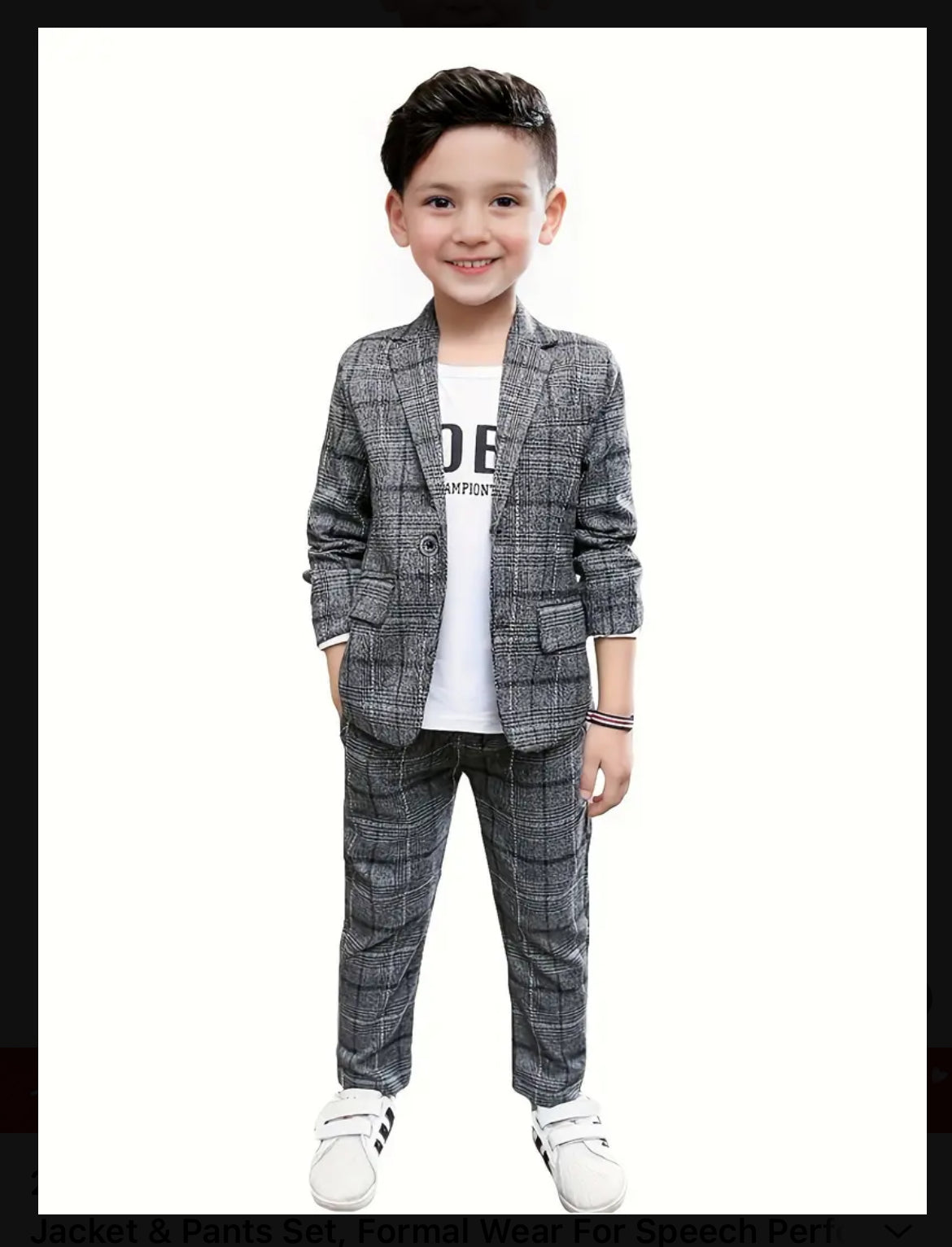 2pcs Boy's Tartan Pattern Gentleman Outfit, Suit Jacket & Pants Set