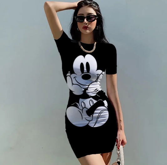 Vestido de verano ajustado de Minnie y Mickey Mouse de Disney, hasta talla 5XL