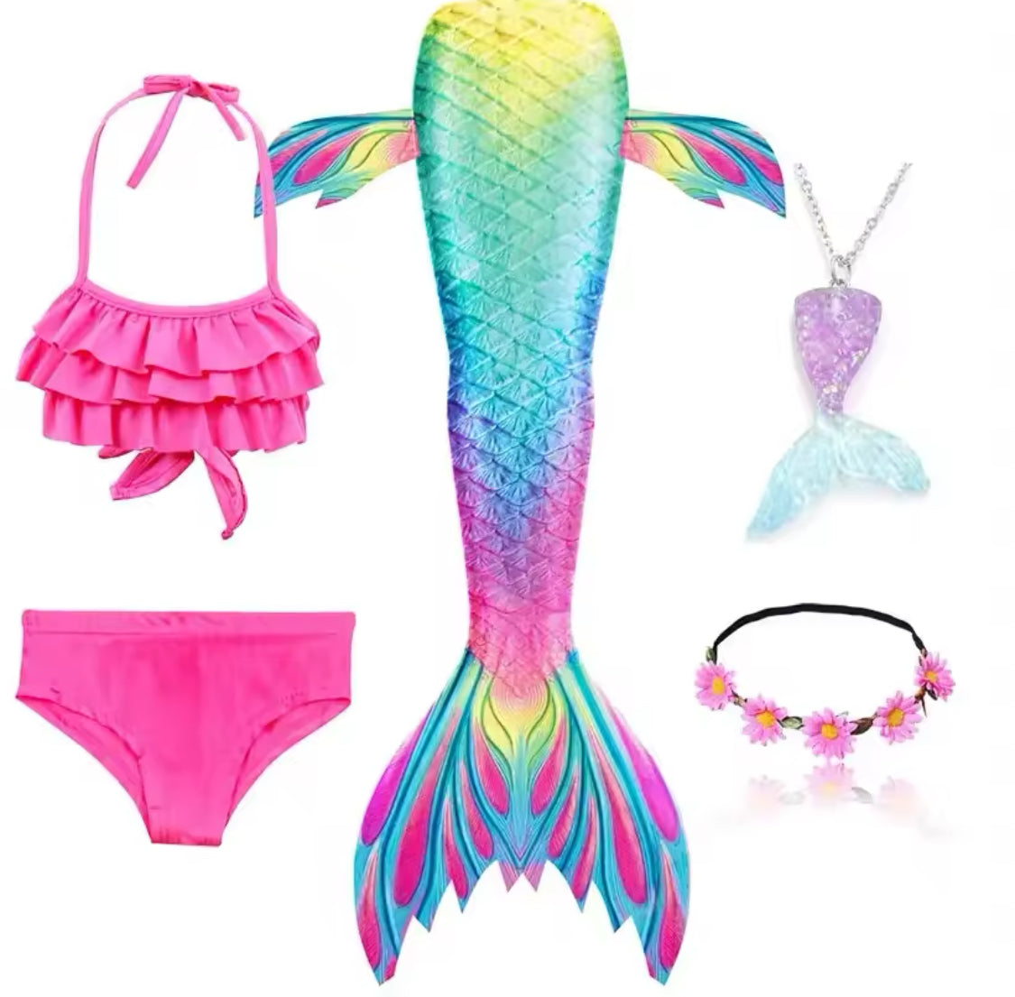 5Pcs/Set Girls Mermaid Tail Swimsuits 🪷🐚 Little Mermaid