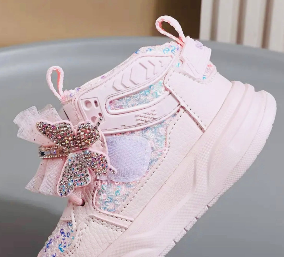 “Sparkling Sequin & Rhinestone Butterfly” Mid-Top Sneakers