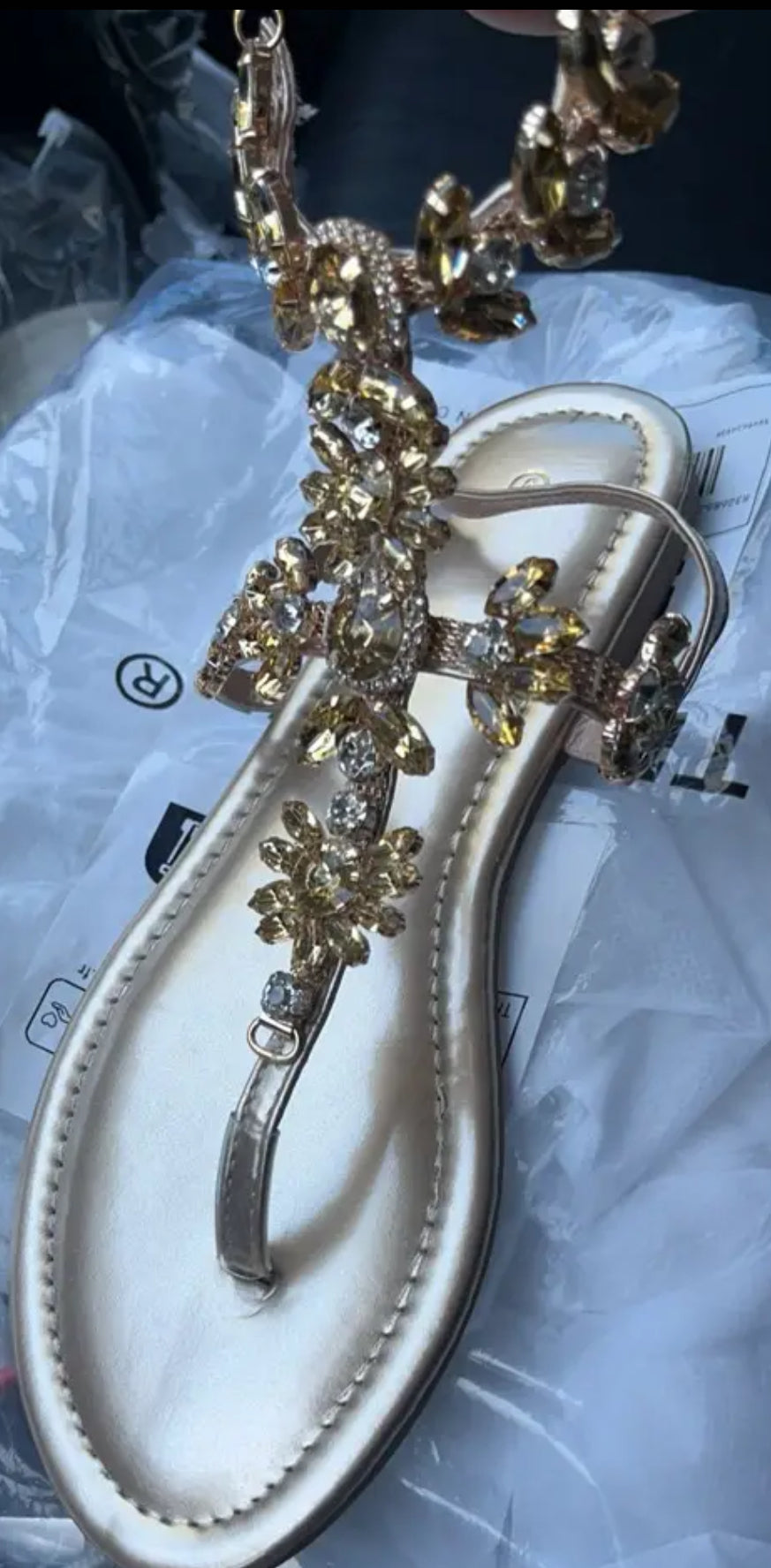 Sandalias con tiras en el tobillo y diamantes de imitación para mujer “Cleopatra”