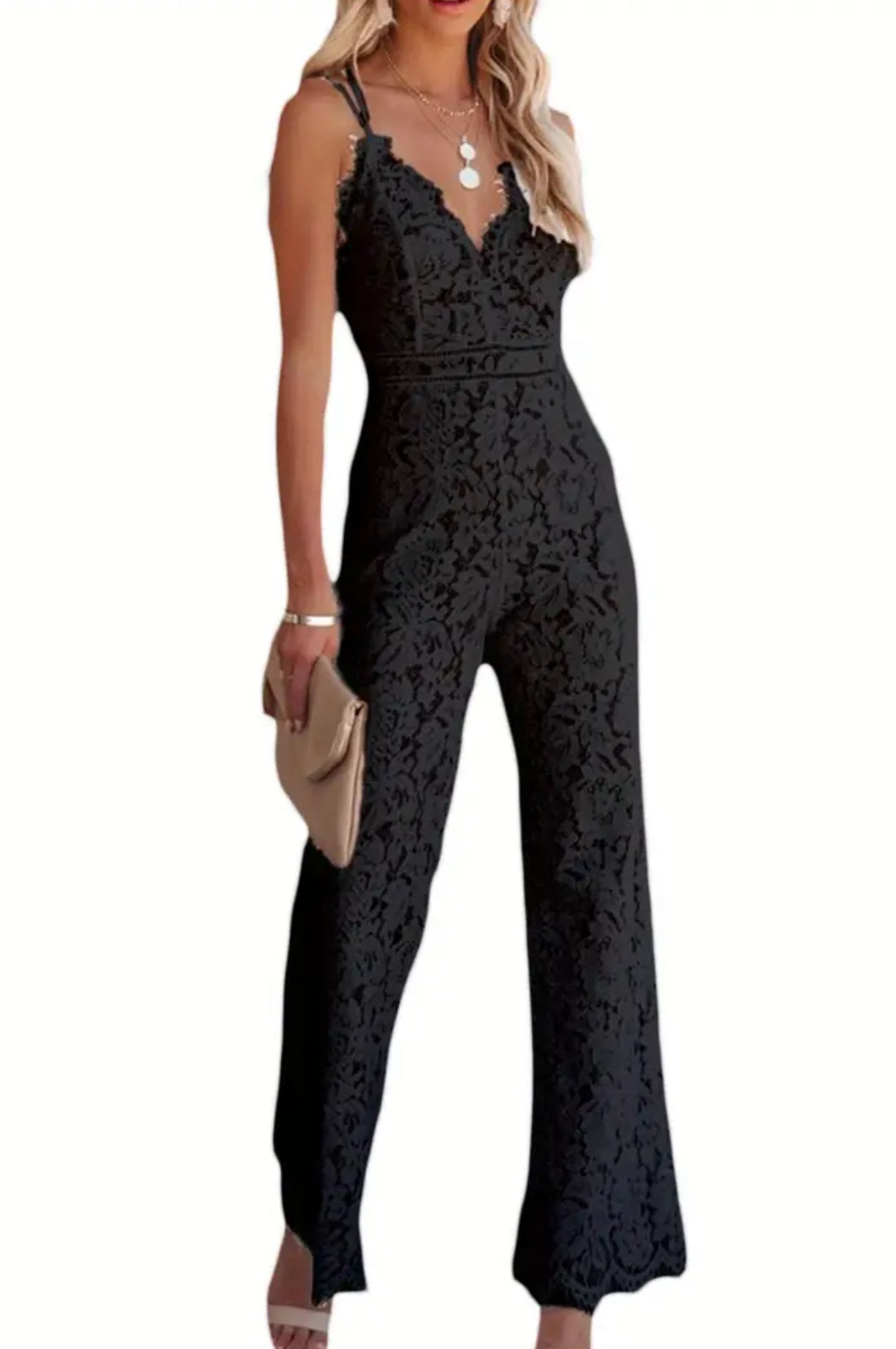 “Sexy Lace” Women's Sleeveless Backless Mesh, Hollow Out Long Pants Jumpsuit