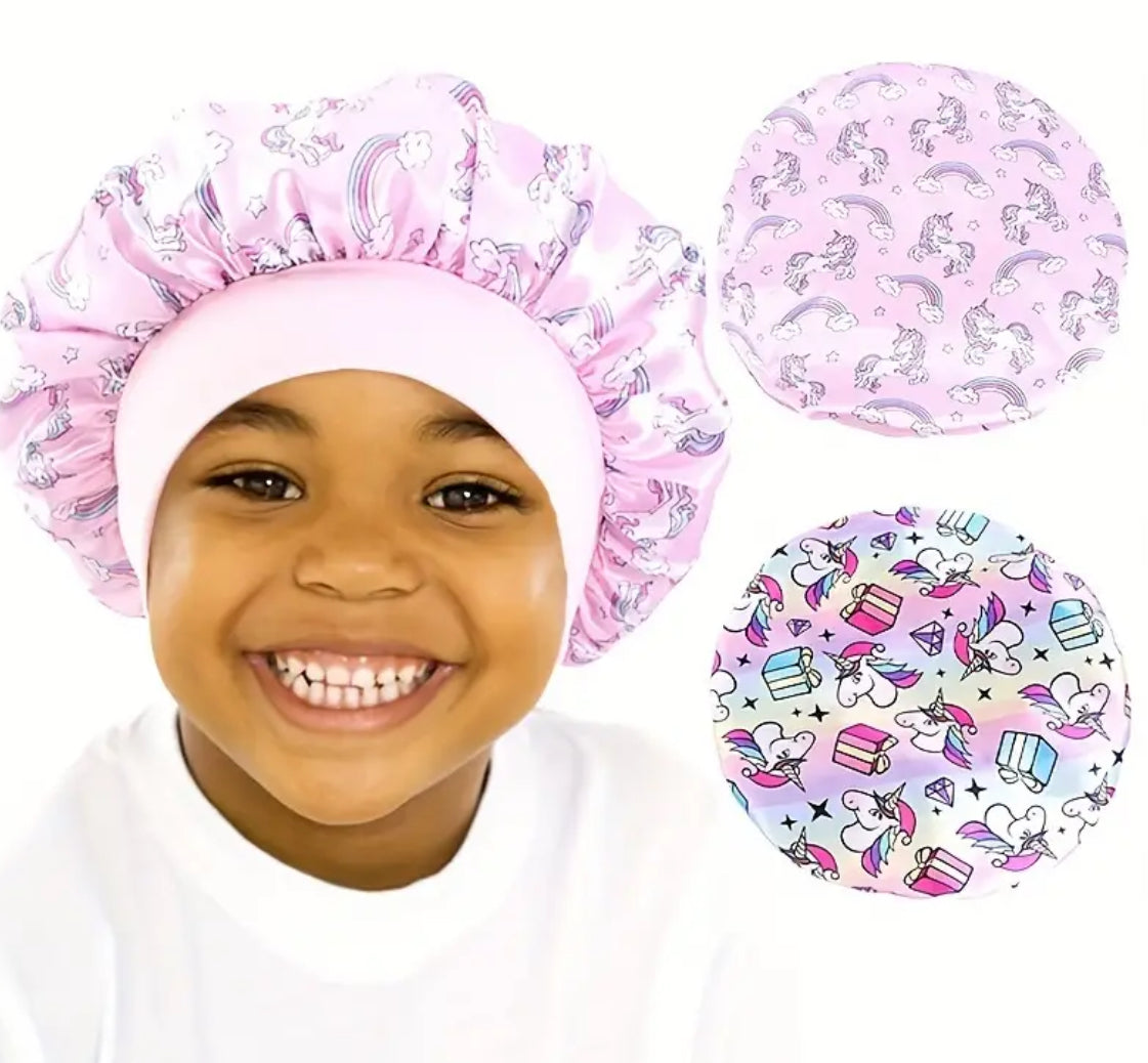 2pcs Unicorn Cartoon, Children's Silk Sleep Cap