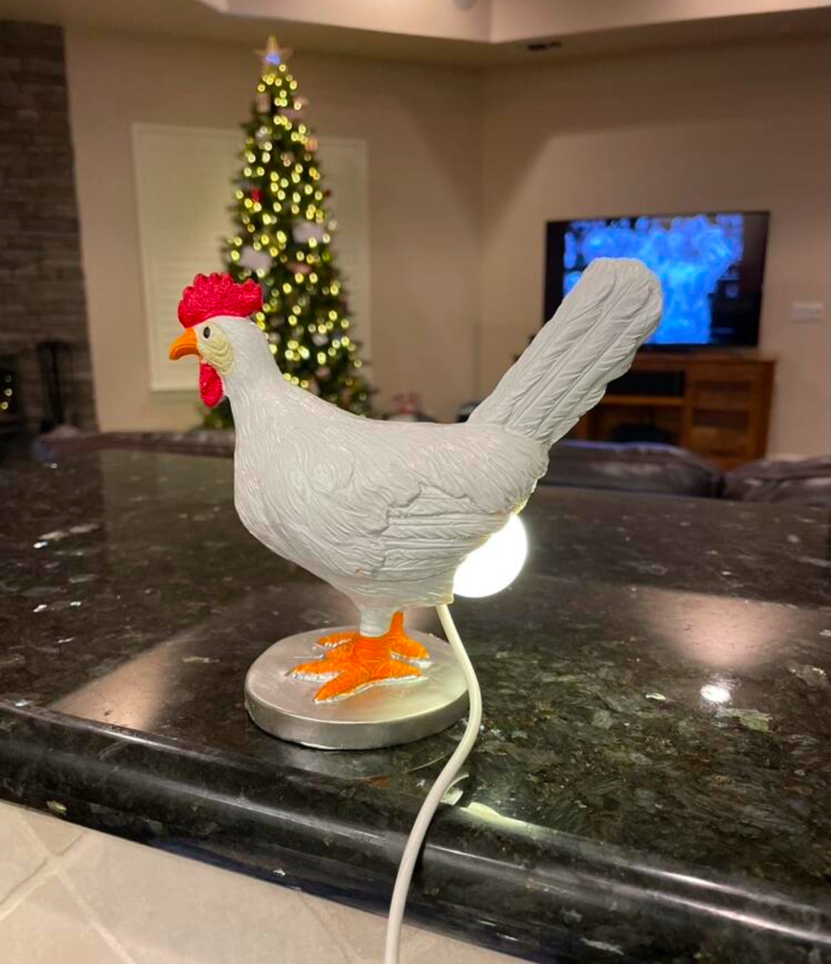 1pc Novel Funny Simulated Rooster Egg Laying Night Light, 3D Resin, USB