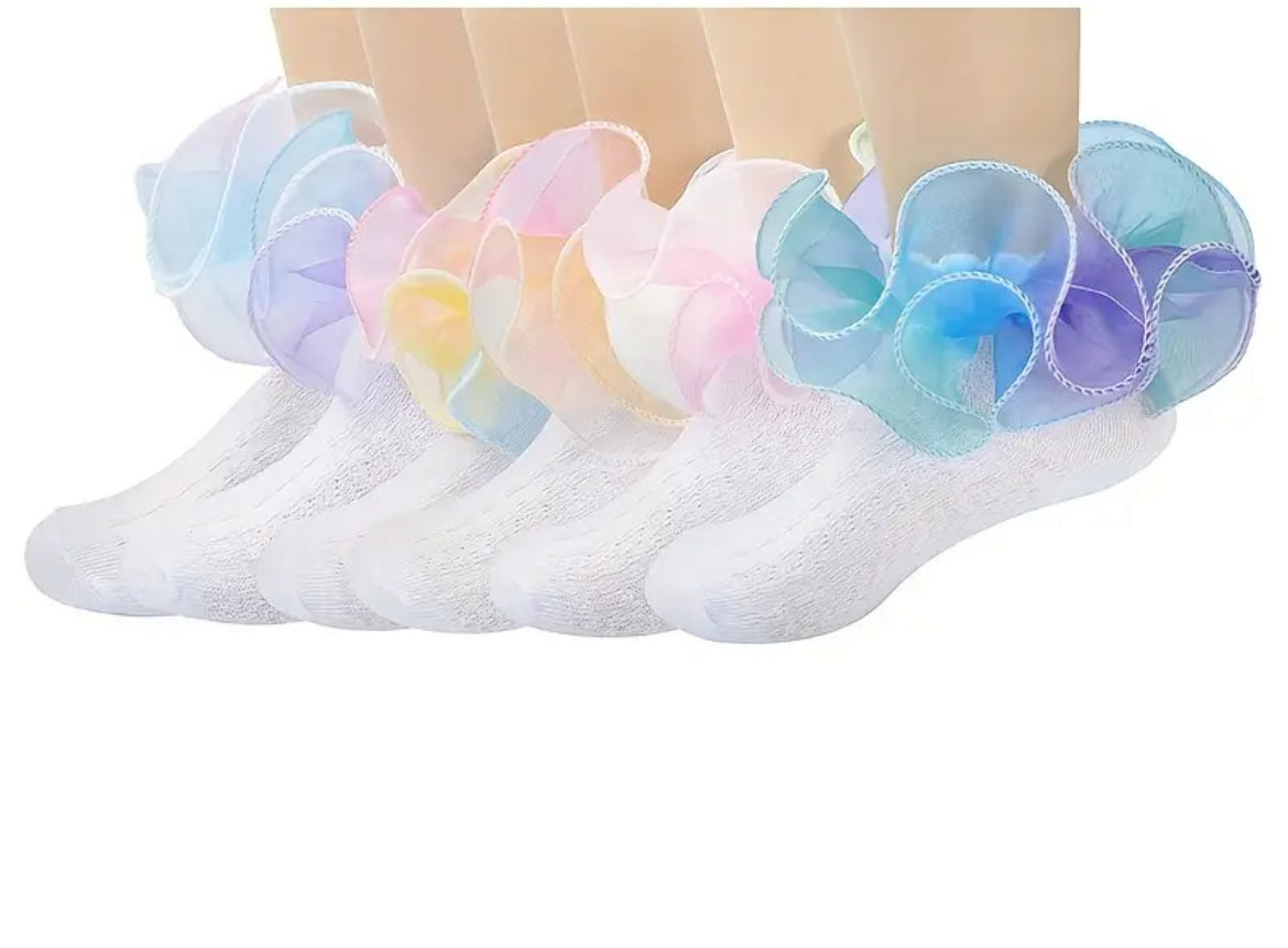 Rainbow Double Layer Lace Ruffle Cute Princess Socks, Little 🎀 Girls Collection