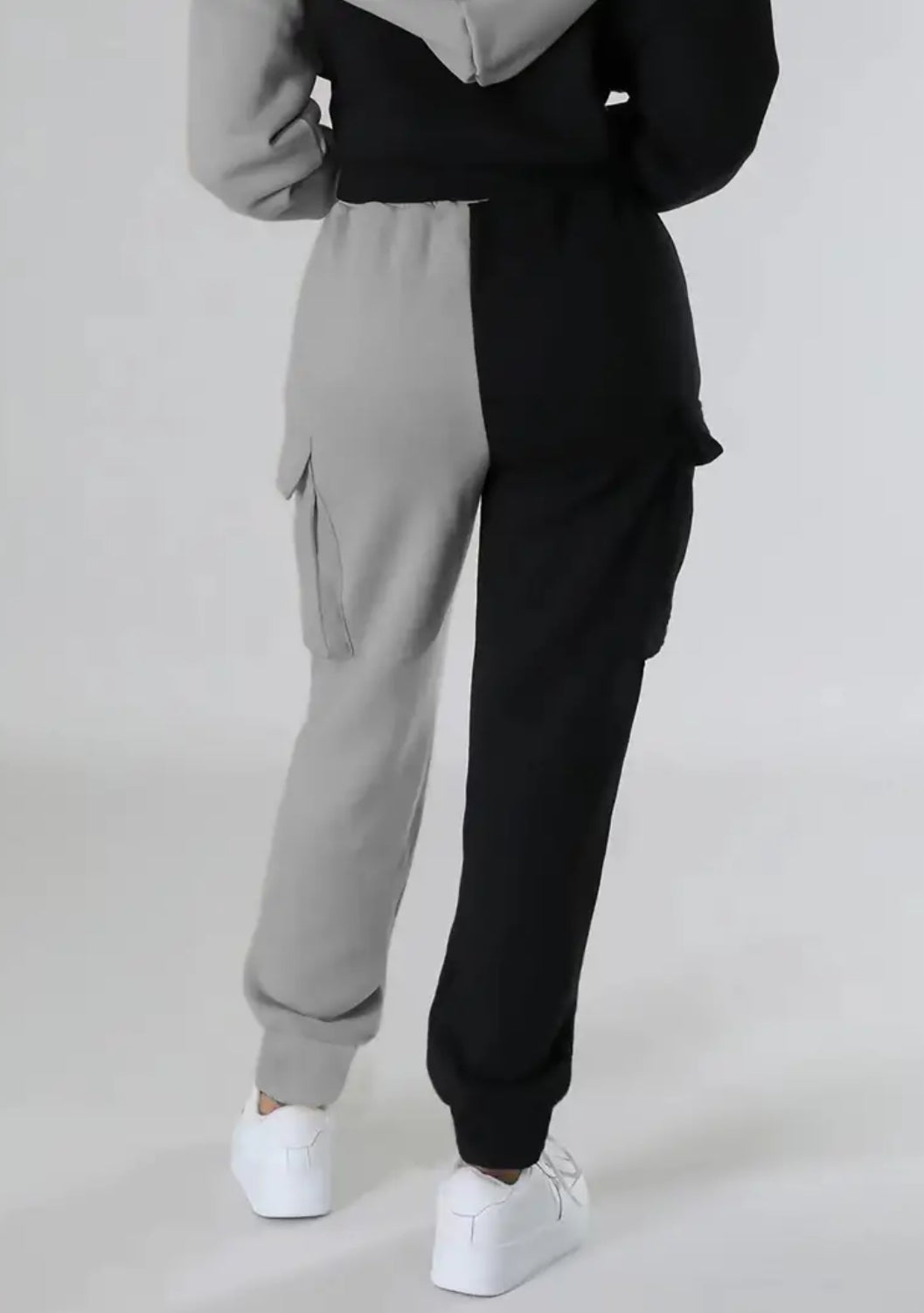 “Gemini” Casual Drawstring Pants Set, Flap Pockets, Color Block Cargo Pants