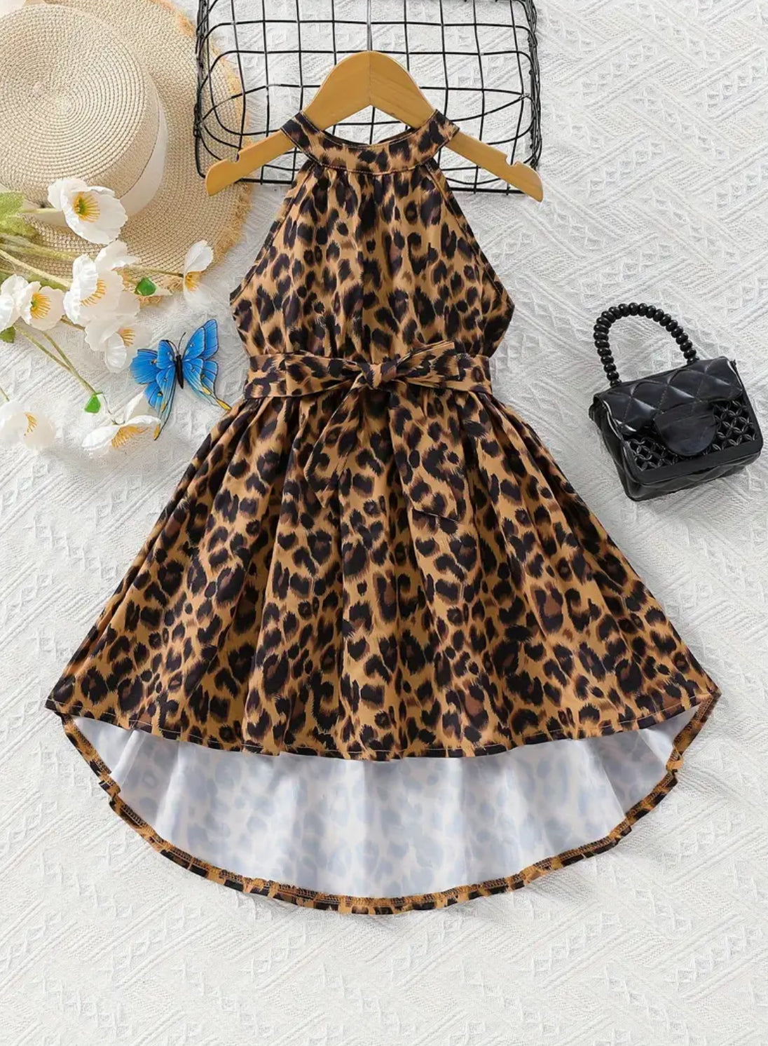 Leopard Print Halter Neck Dress for Girls