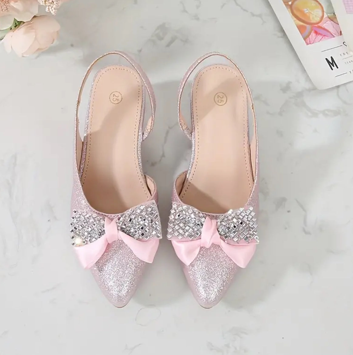 Princess Diana Rhinestone Bowknot High Heel Shoes For Girls